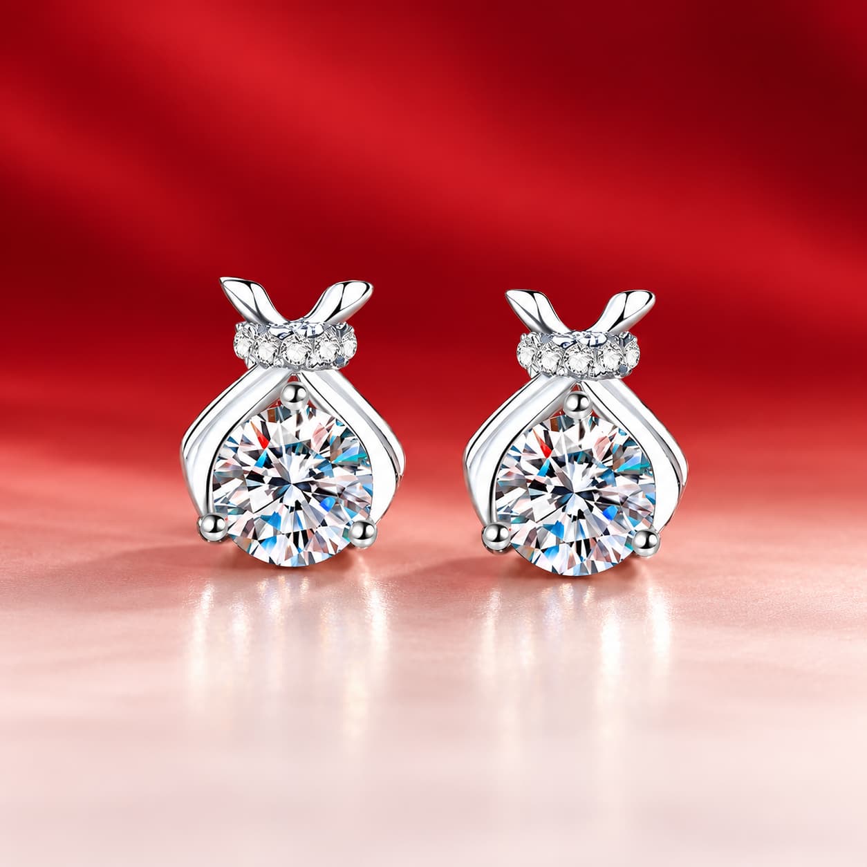 Luna Series · Bow-Accent Stud Earrings — 925 Sterling Silver — image 1