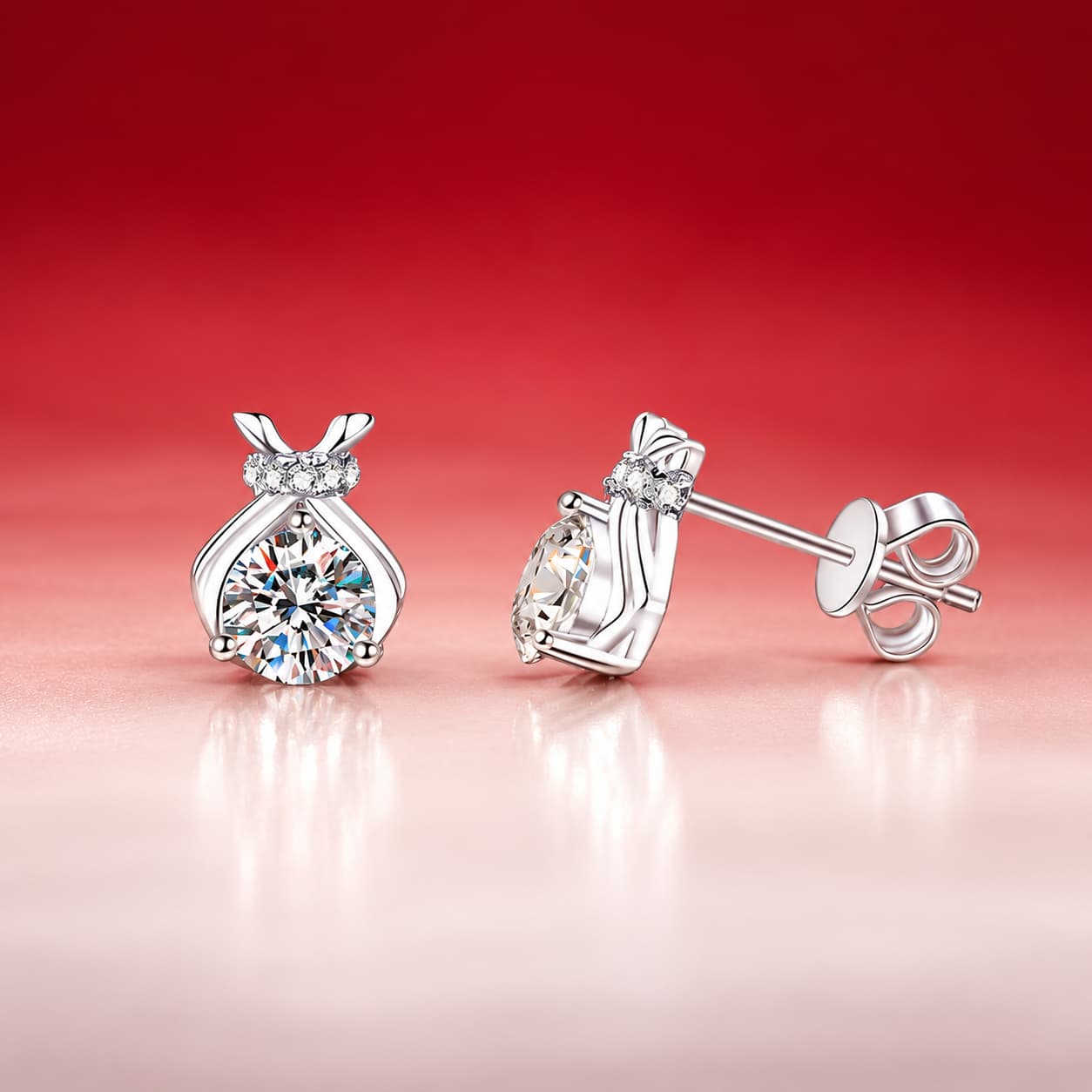 Luna Series · Bow-Accent Stud Earrings — 925 Sterling Silver — image 3