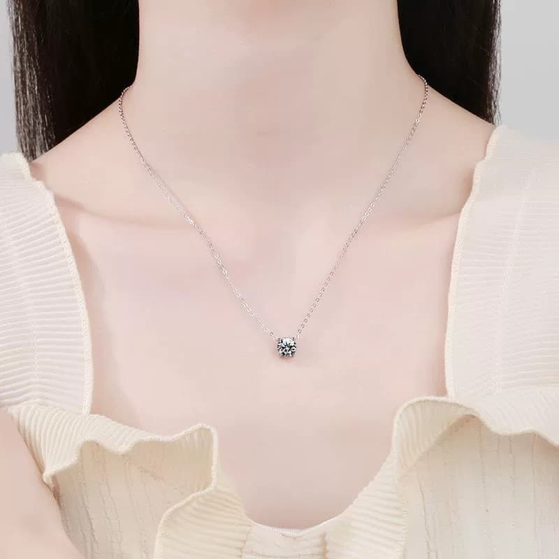 Luna Series · Minimalist Four-Prong Solitaire Pendant Necklace — Sterling Silver — image 2