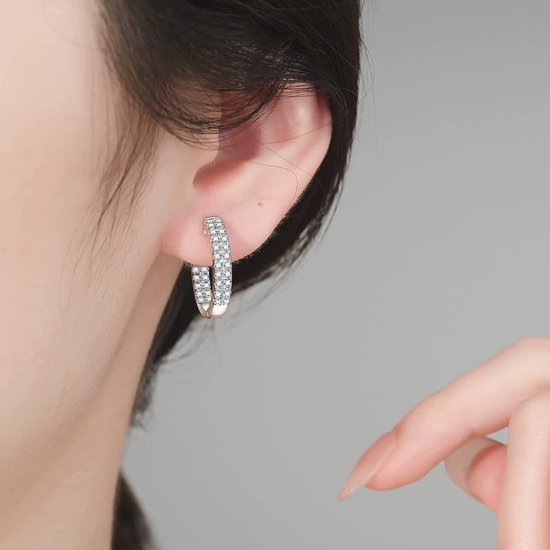 Luna Series · Pavé Oval Huggie Earrings — 925 Sterling Silver — image 2