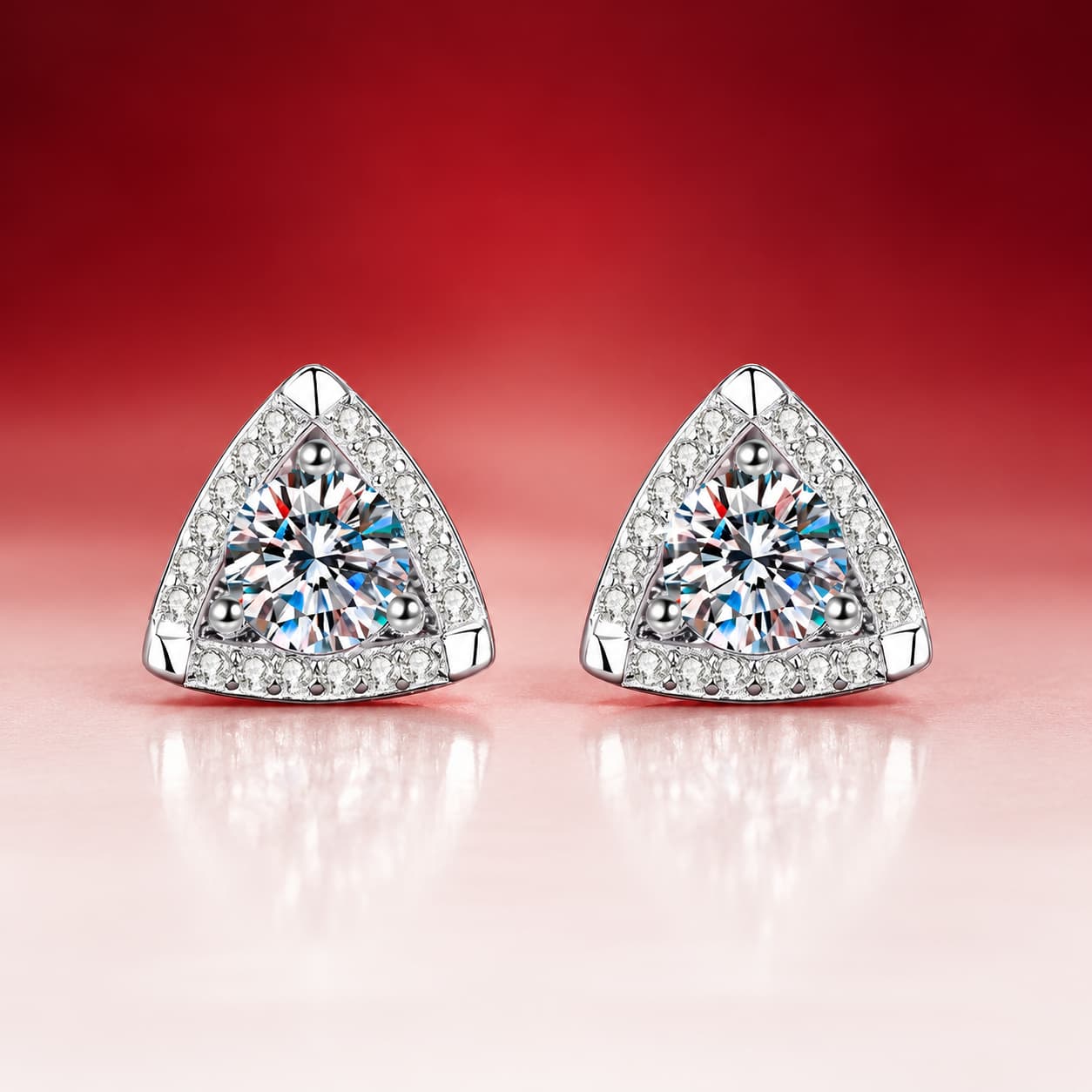 Luna Series · Triangle Halo Stud Earrings — 925 Sterling Silver — image 1