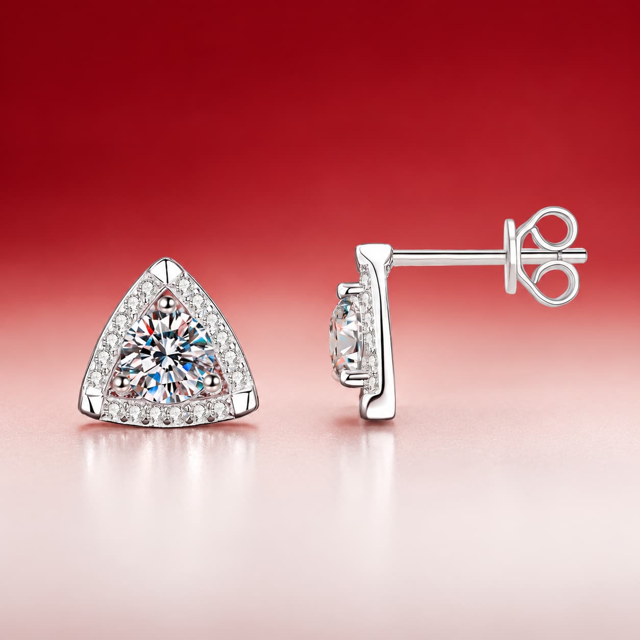 Luna Series · Triangle Halo Stud Earrings — 925 Sterling Silver — image 3