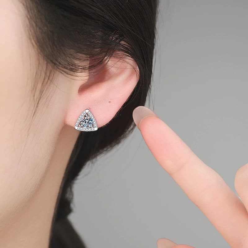 Luna Series · Triangle Halo Stud Earrings — 925 Sterling Silver — image 2