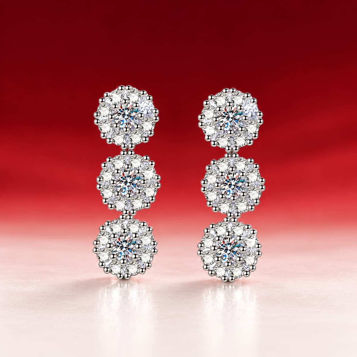 Luna Series · Triple-Cluster Drop Earrings — 925 Sterling Silver — image 1
