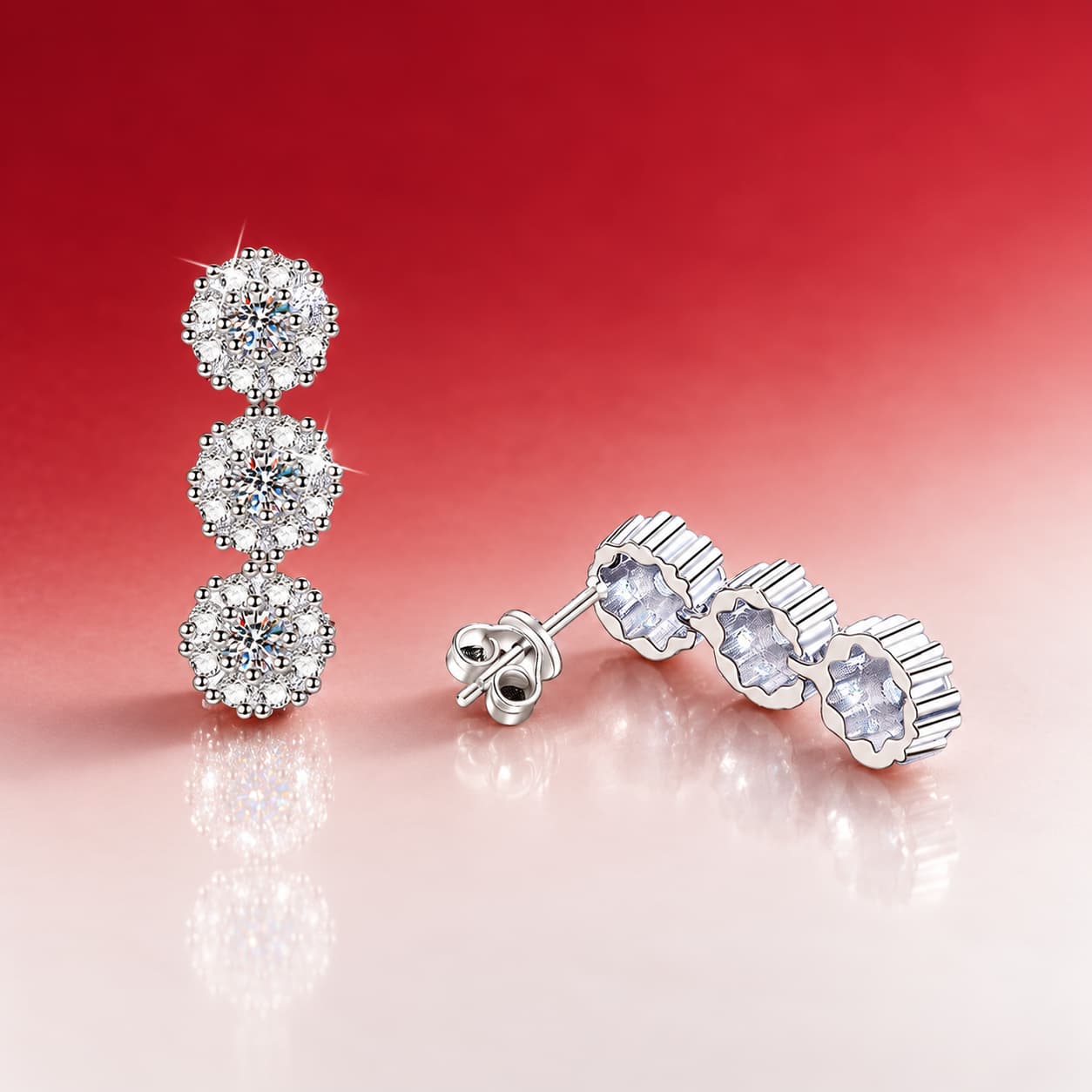 Luna Series · Triple-Cluster Drop Earrings — 925 Sterling Silver — image 3