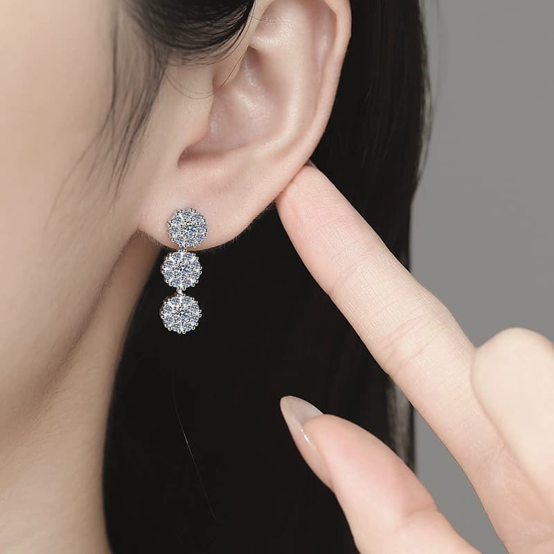 Luna Series · Triple-Cluster Drop Earrings — 925 Sterling Silver — image 2