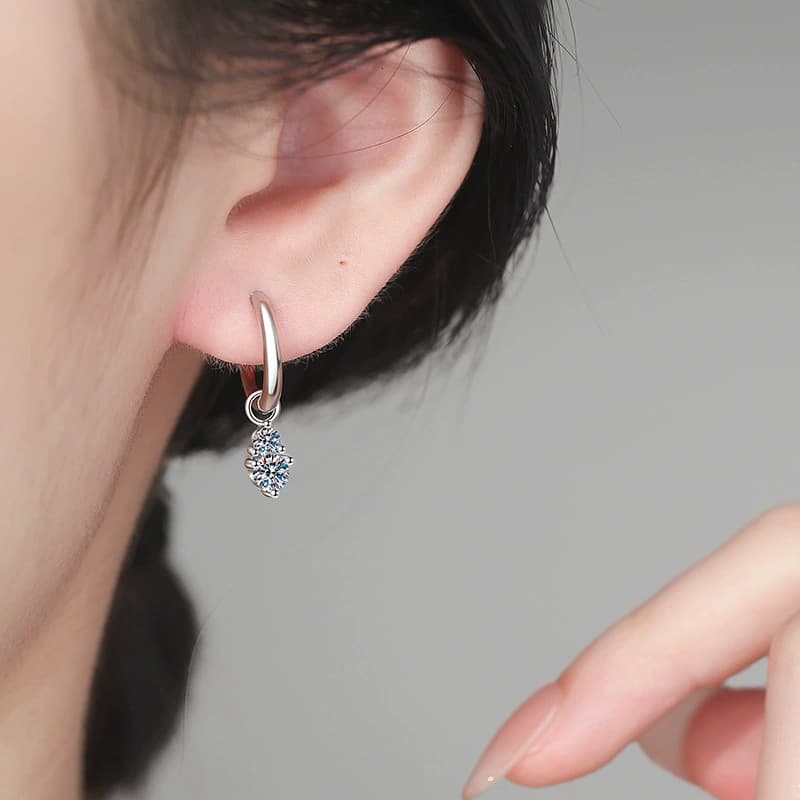 Luna Series · Teardrop Charm Huggie Earrings — 925 Sterling Silver — image 2