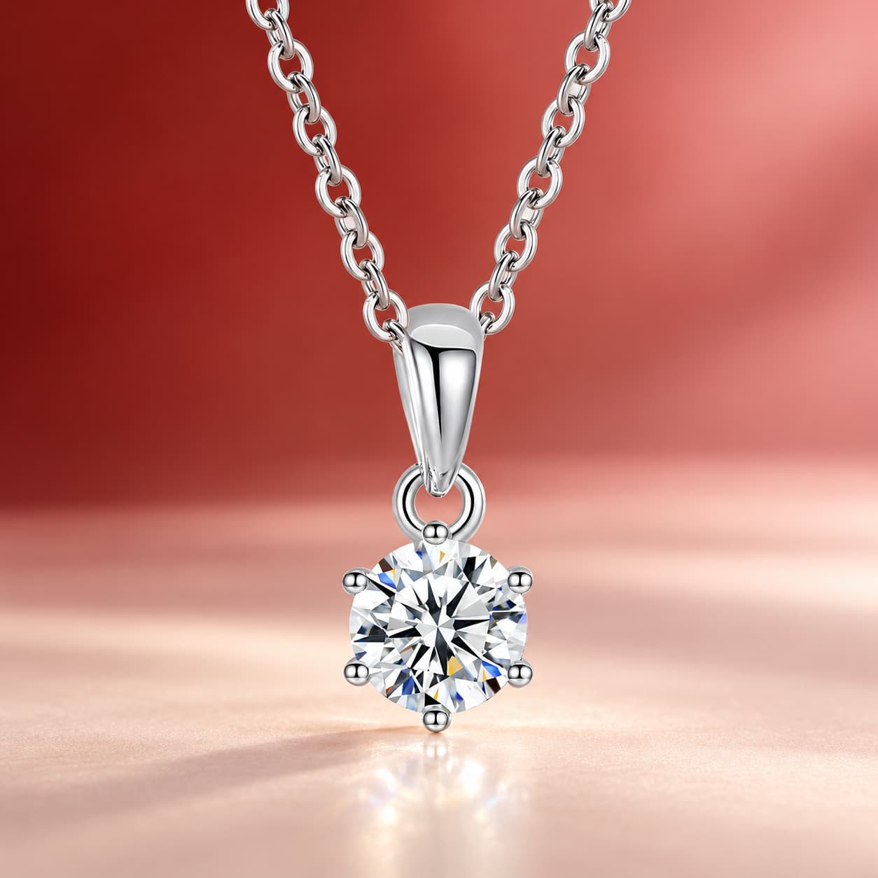 Luna Series · Six-Prong Solitaire Pendant Necklace — Sterling Silver — image 1