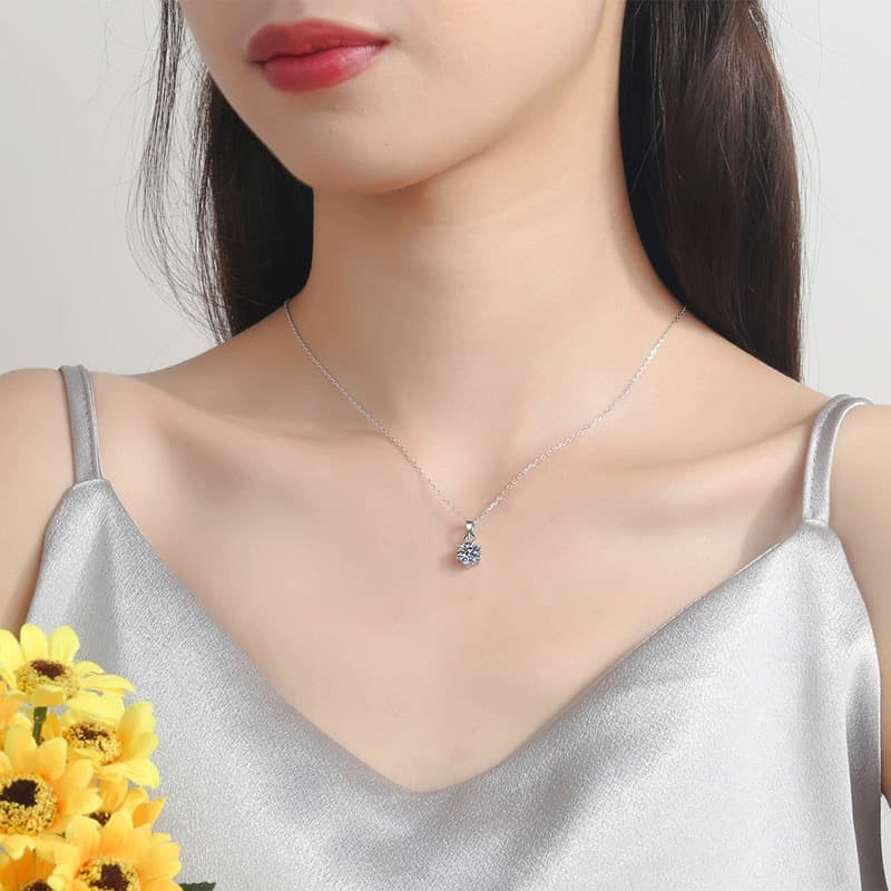 Luna Series · Six-Prong Solitaire Pendant Necklace — Sterling Silver — image 2