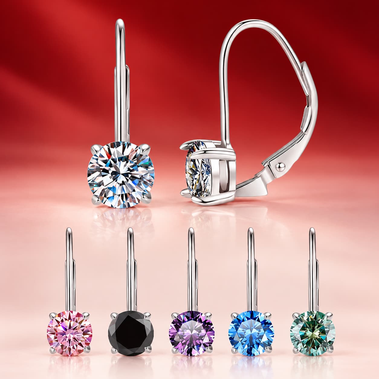 Luna Series · Four-Prong Coloured-Stone Huggie Earrings — 925 Sterling Silver — image 1