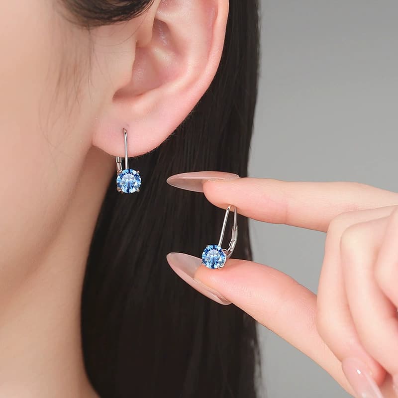 Luna Series · Four-Prong Coloured-Stone Huggie Earrings — 925 Sterling Silver — image 2