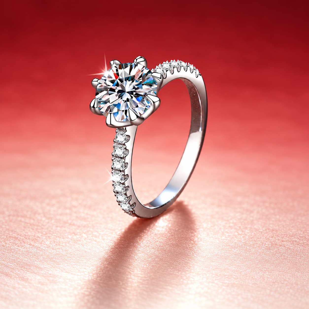 Luna Series · Raised Solitaire Ring with Pavé Shoulders — 925 Sterling Silver — image 1