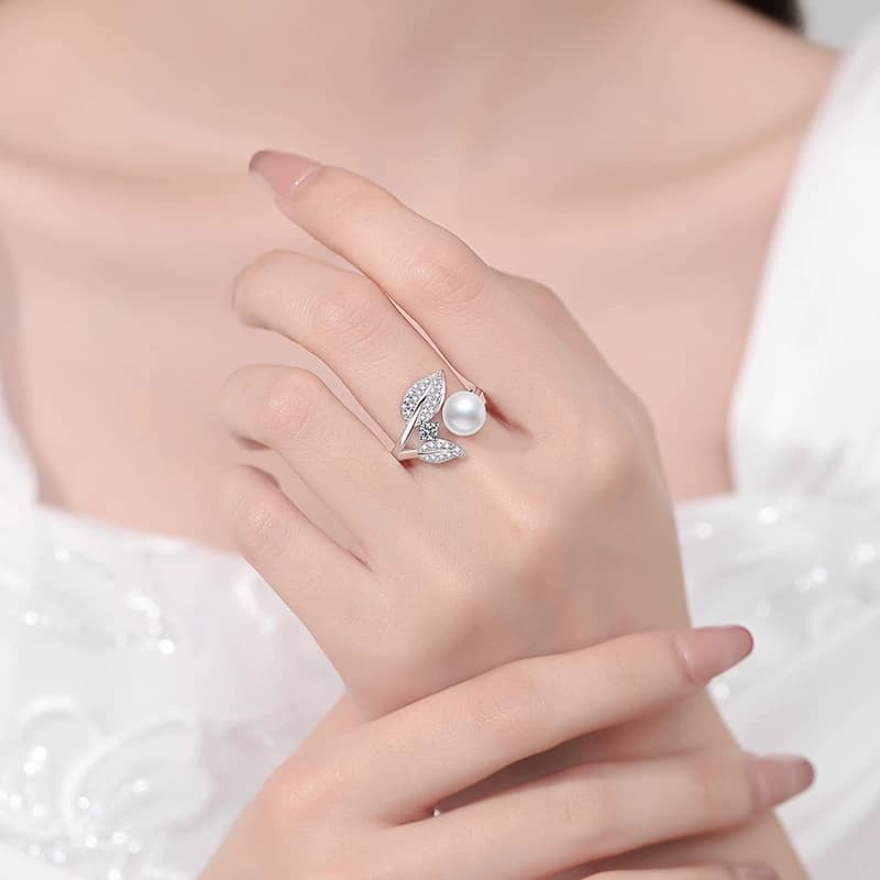 Luna Series · Freshwater Pearl and Moissanite Ring — 925 Sterling Silver — image 2