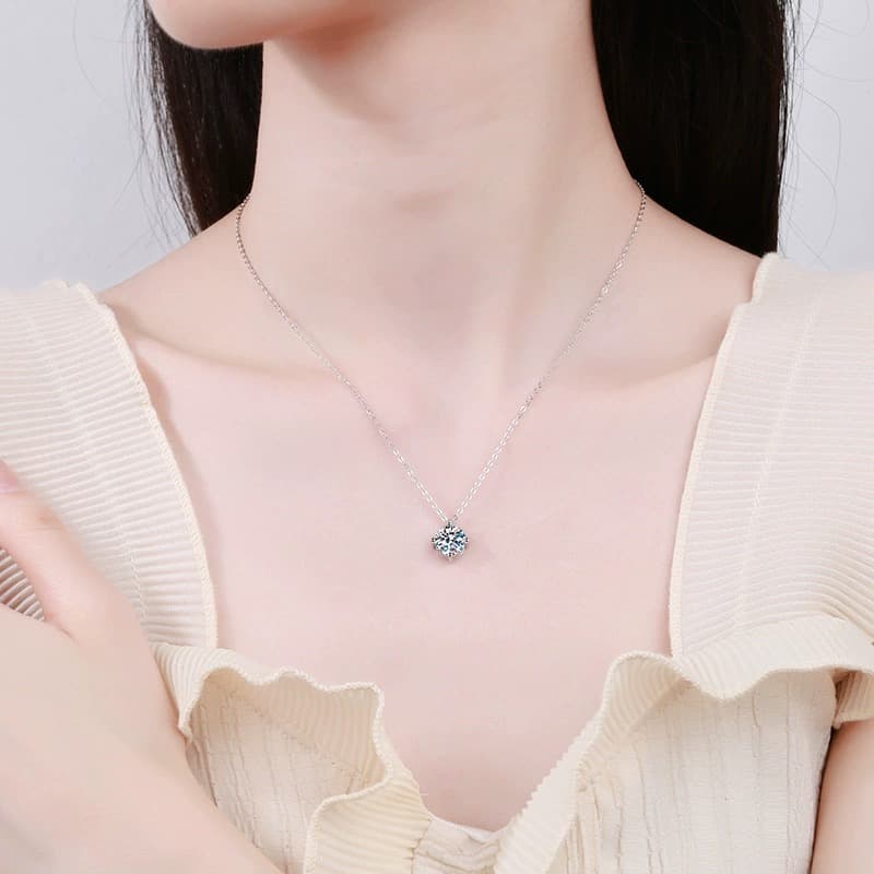 Luna Series · Four-Prong Solitaire Necklace — Sterling Silver — image 2