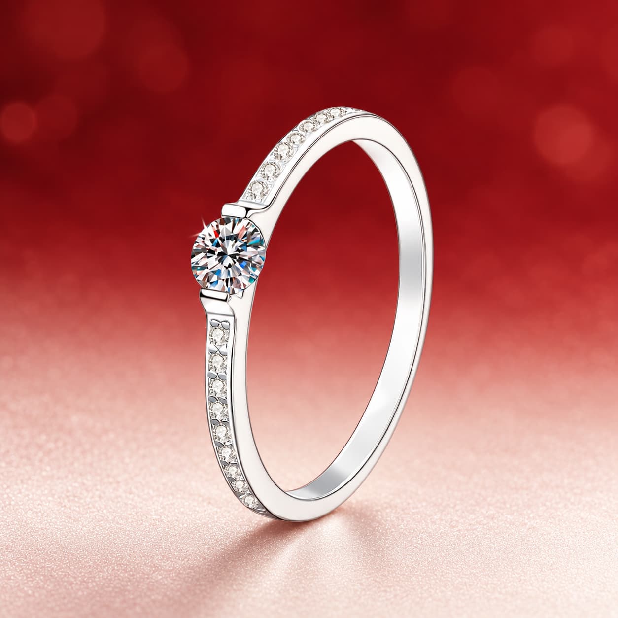 Luna Series · Round Halo Pavé-Shoulder Ring — 925 Sterling Silver — image 1