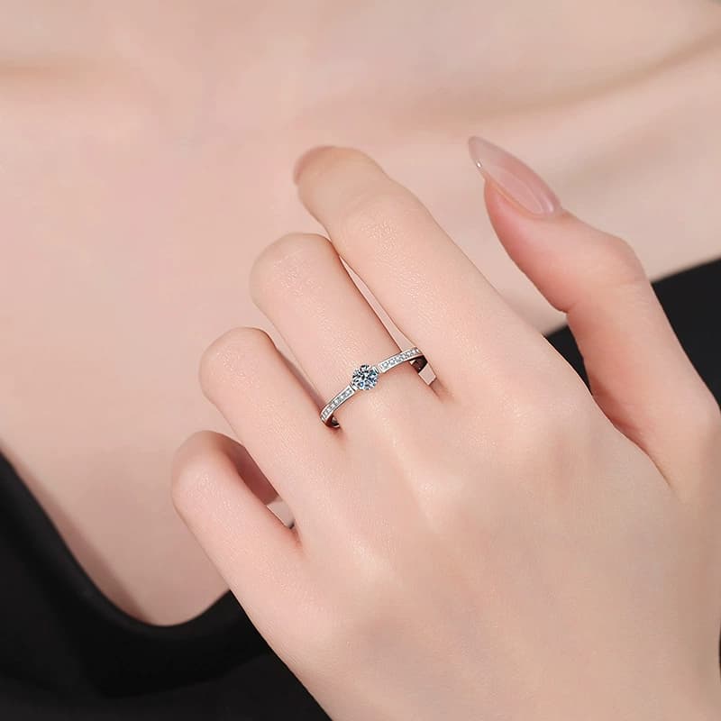 Luna Series · Round Halo Pavé-Shoulder Ring — 925 Sterling Silver — image 2