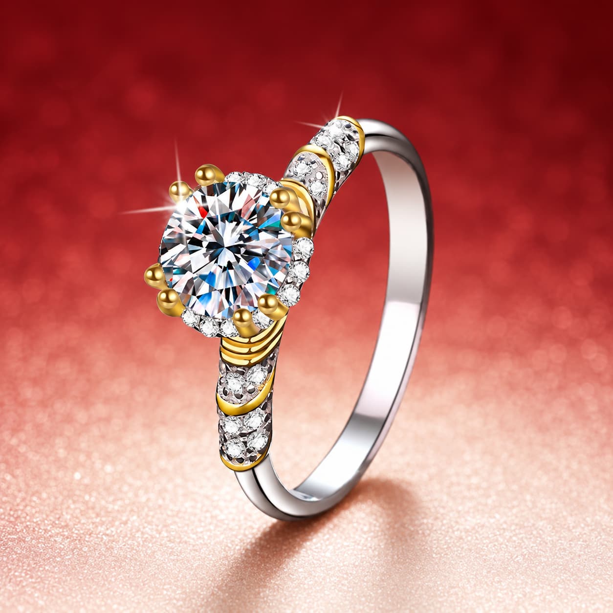 Luna Series · Two-Tone Crown Solitaire Ring — 925 Sterling Silver — image 1