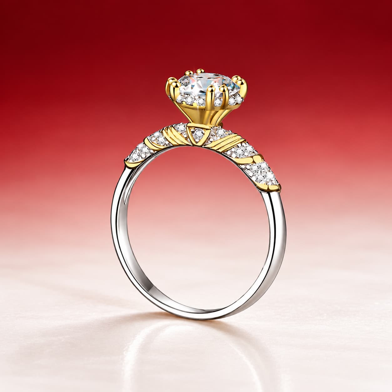 Luna Series · Two-Tone Crown Solitaire Ring — 925 Sterling Silver — image 3