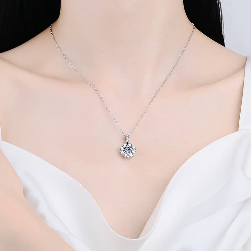 Luna Series · Sunburst Halo Pendant Necklace — 925 Sterling Silver — image 2