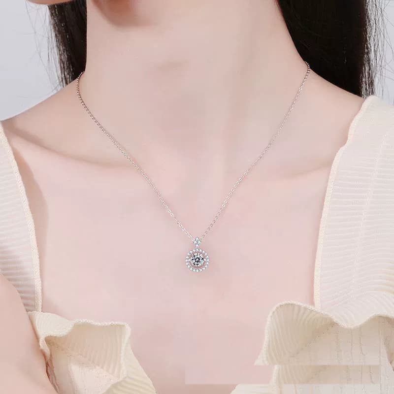Luna Series · Round Halo Heart Pendant Necklace — Sterling Silver — image 2