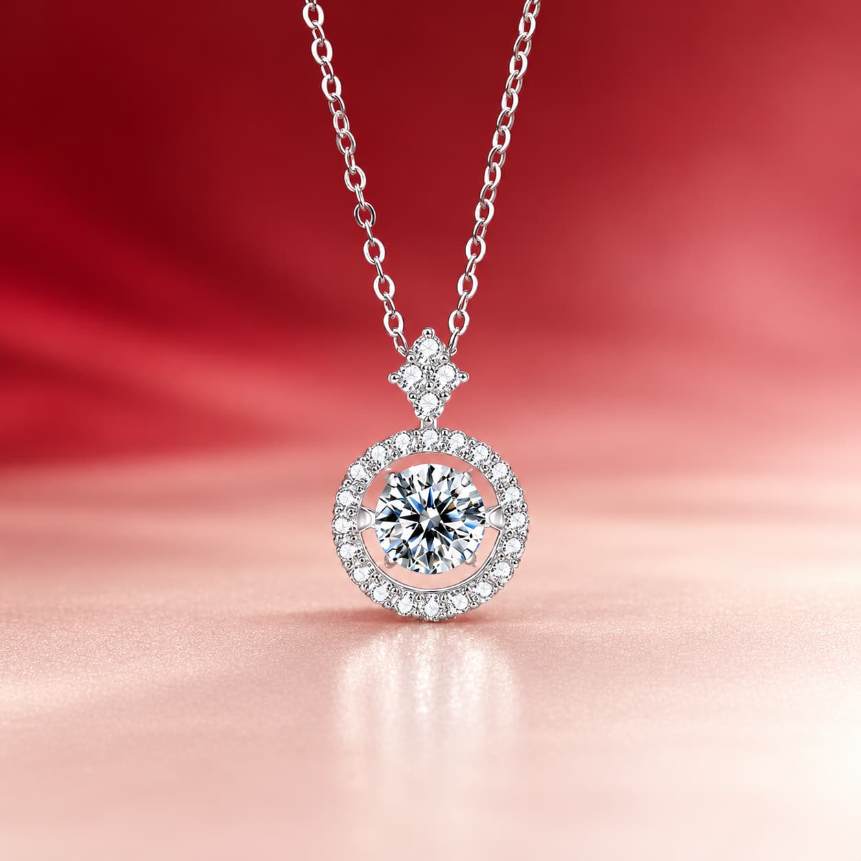 Luna Series · Round Halo Heart Pendant Necklace — Sterling Silver — image 1