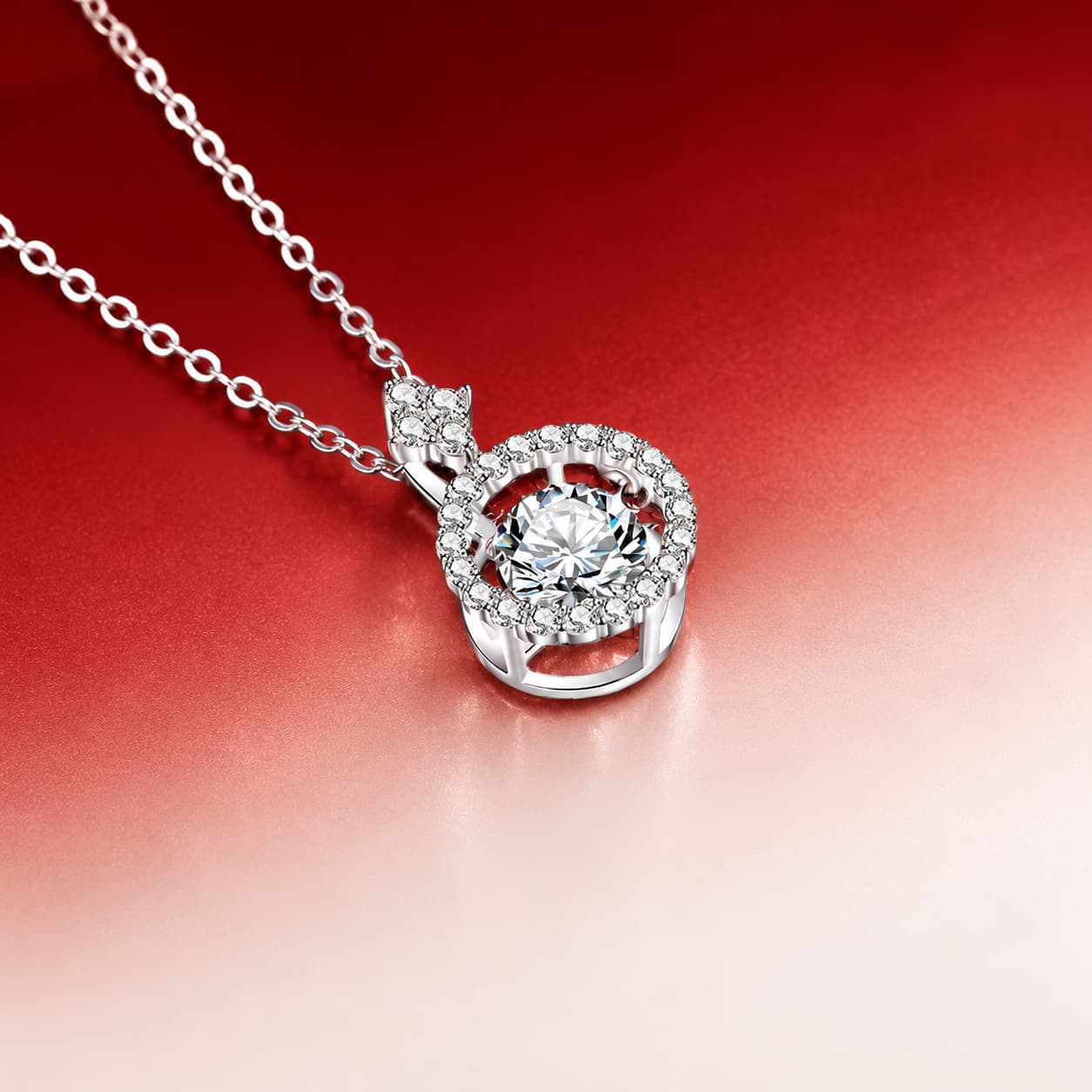 Luna Series · Round Halo Heart Pendant Necklace — Sterling Silver — image 3