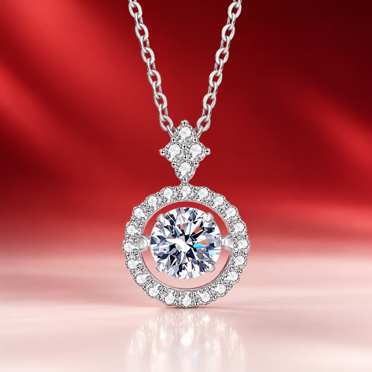 Luna Series · Round Halo Heart Pendant Necklace — Sterling Silver — image 4