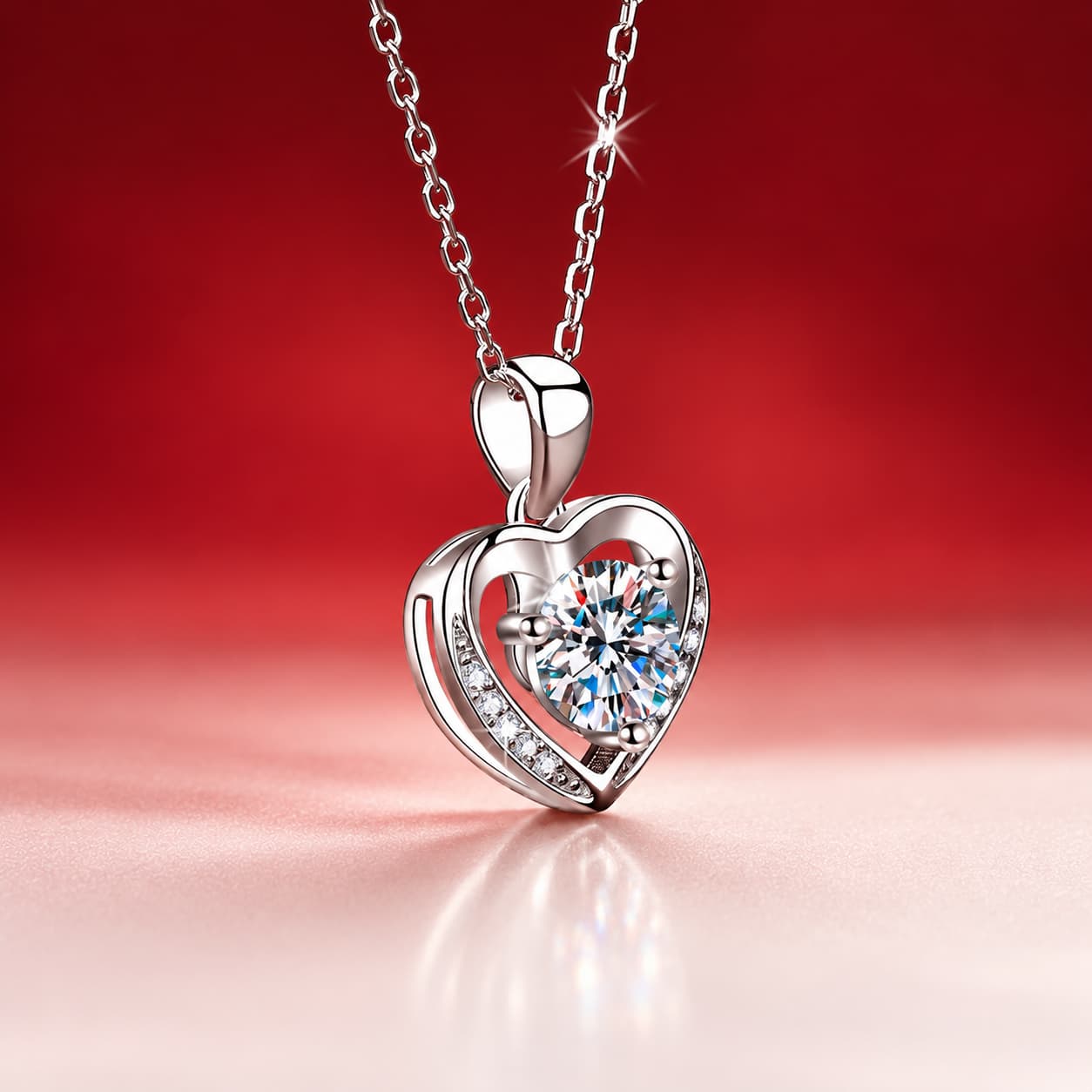 Luna Series · Open Heart Moissanite Pendant Necklace — Sterling Silver — image 3