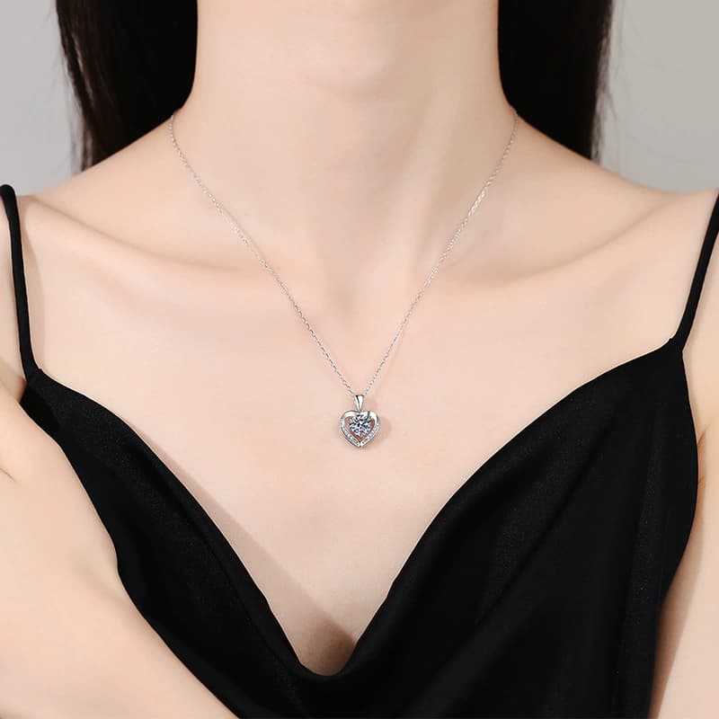 Luna Series · Open Heart Moissanite Pendant Necklace — Sterling Silver — image 2