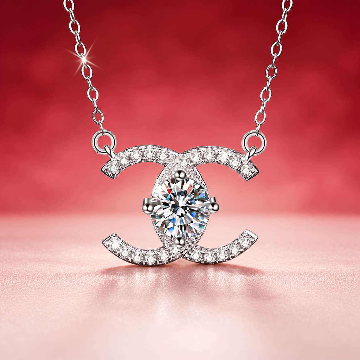 Luna Series · Interlocking Arc Pendant Necklace — Sterling Silver — image 1