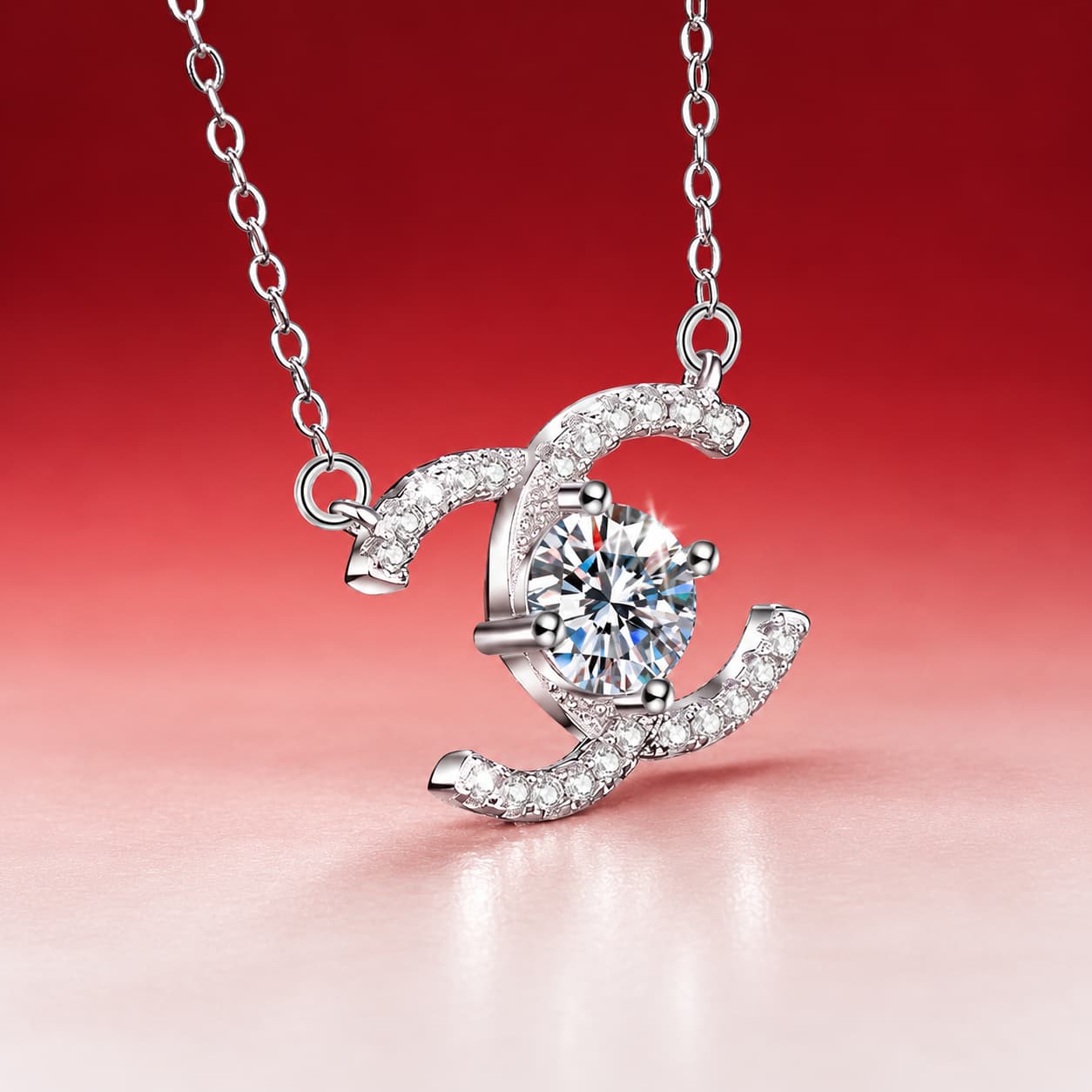 Luna Series · Interlocking Arc Pendant Necklace — Sterling Silver — image 3