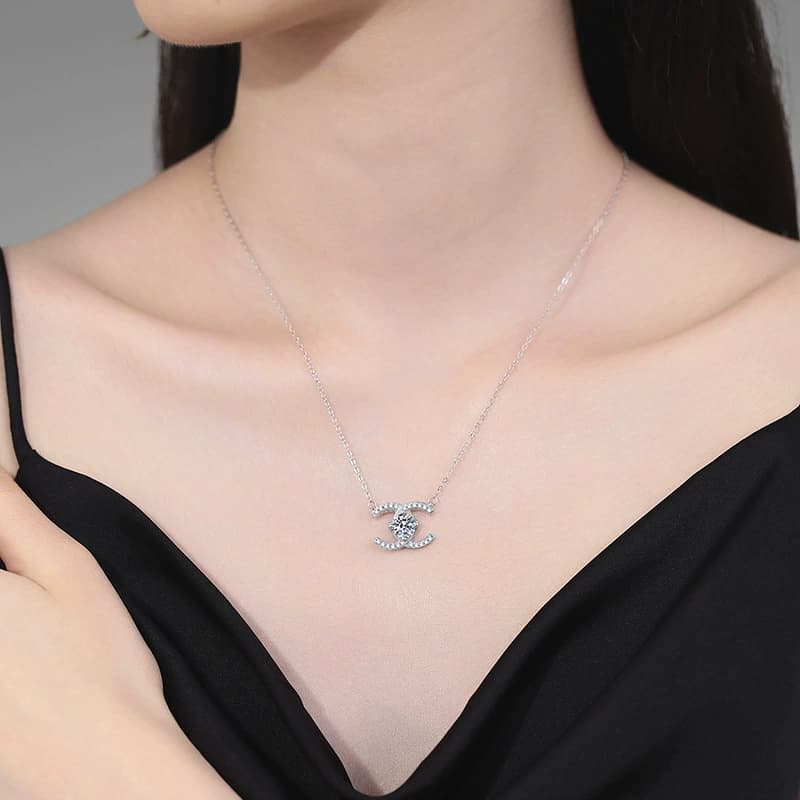 Luna Series · Interlocking Arc Pendant Necklace — Sterling Silver — image 2