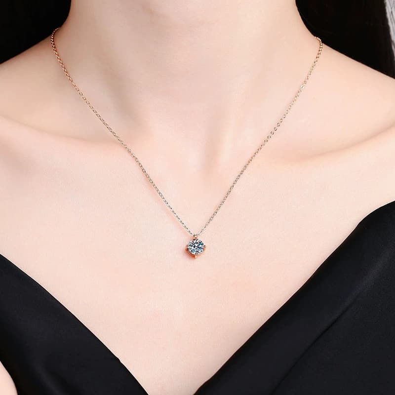 Luna Series · Four-Prong Solitaire Pendant Necklace — Sterling Silver — image 2