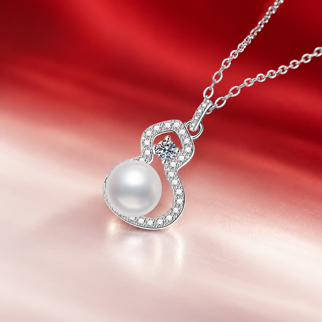 Luna Series · Pearl Gourd Pendant Necklace — Sterling Silver — image 3