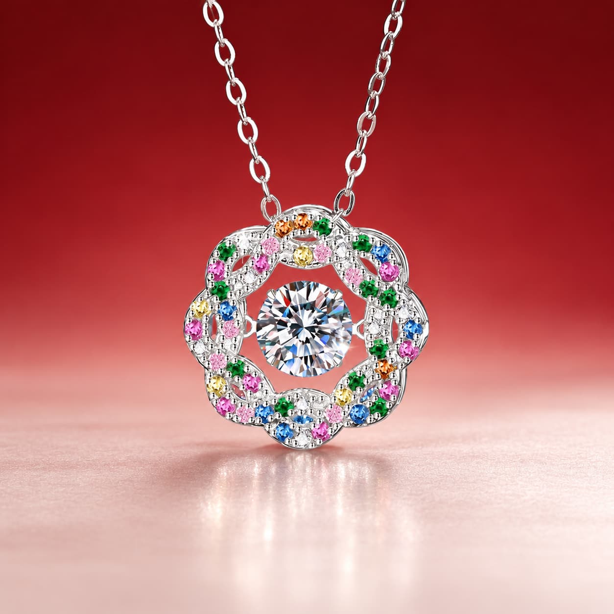 Luna Series · Starburst Halo Pendant Necklace — Sterling Silver — image 1