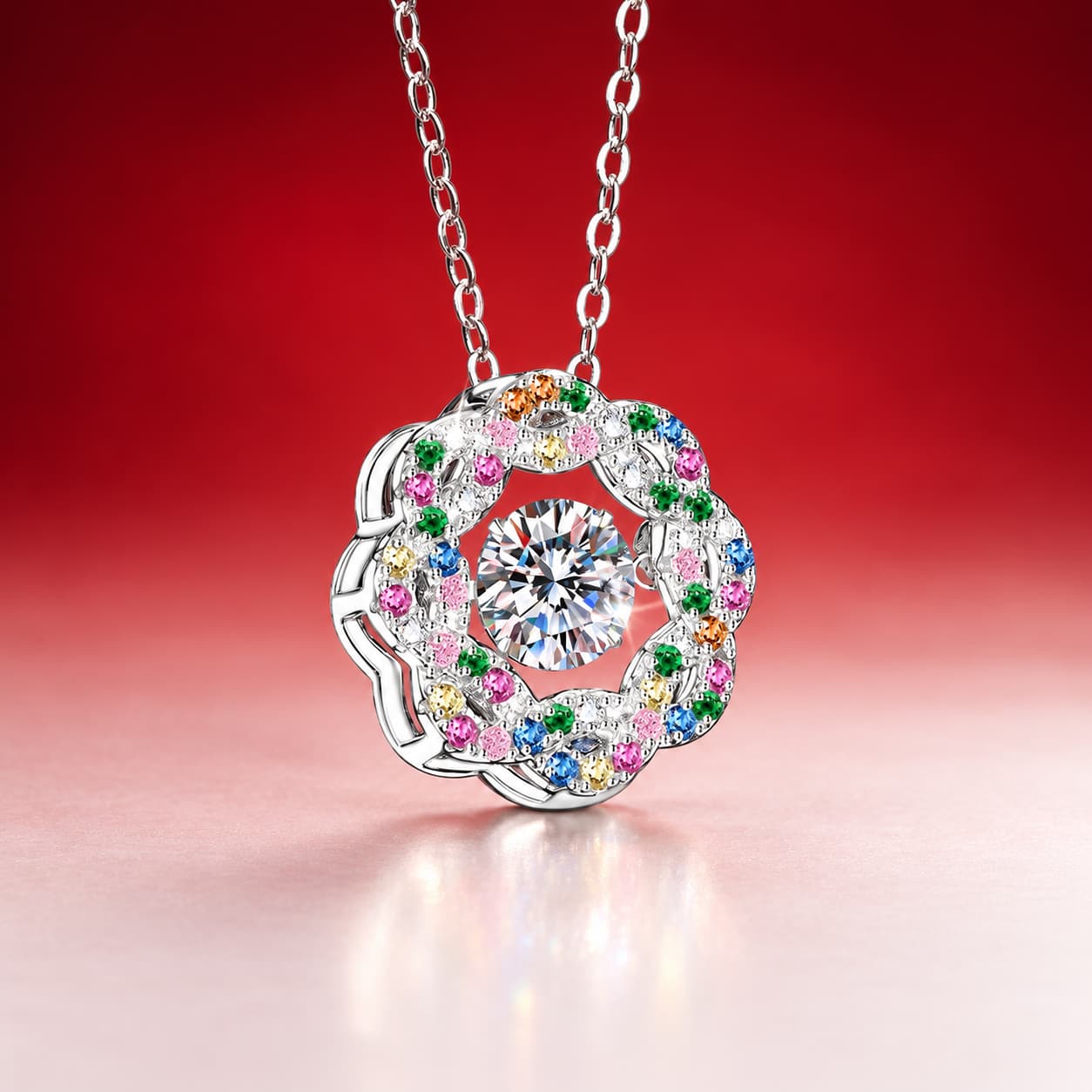 Luna Series · Starburst Halo Pendant Necklace — Sterling Silver — image 3