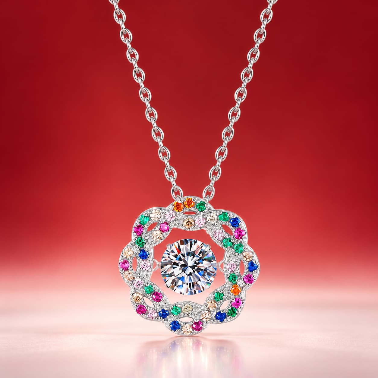 Luna Series · Starburst Halo Pendant Necklace — Sterling Silver — image 4