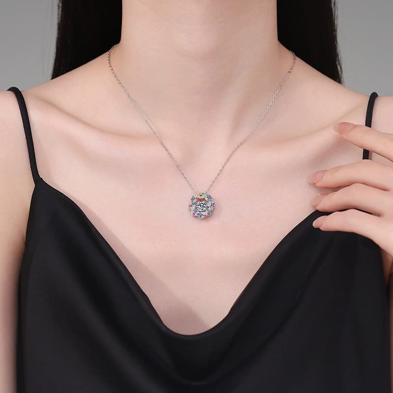 Luna Series · Starburst Halo Pendant Necklace — Sterling Silver — image 2
