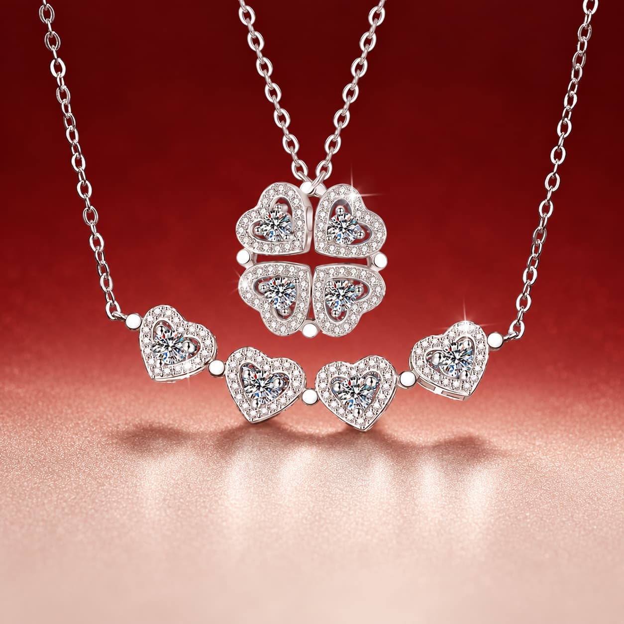 Luna Series · Clover and Heart Pendant Necklace — Sterling Silver — image 1