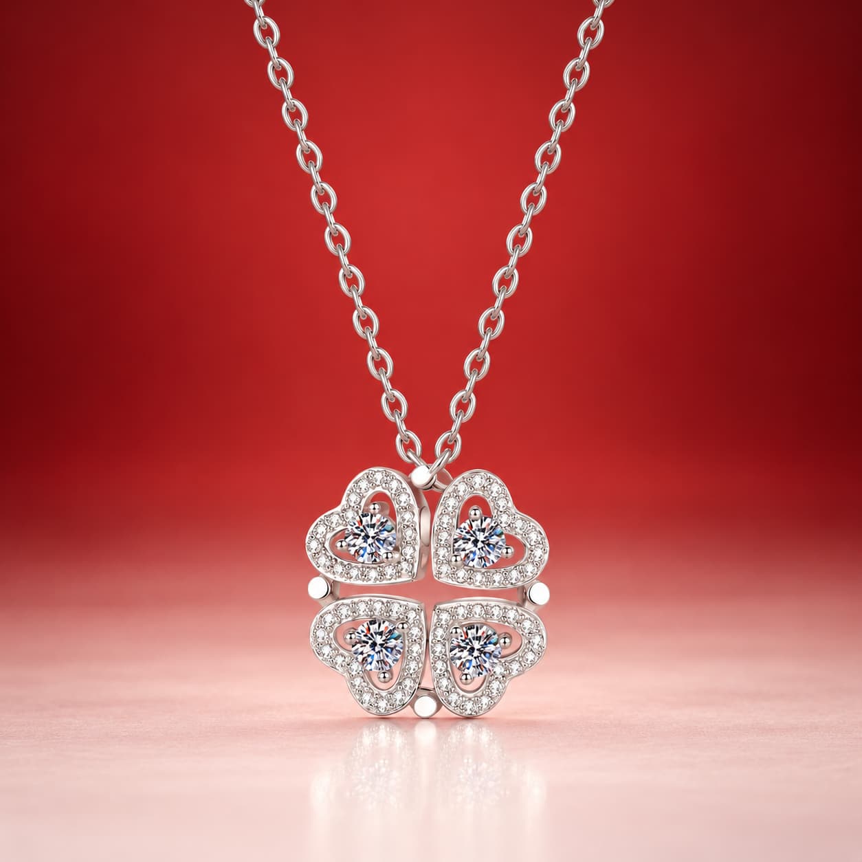 Luna Series · Clover and Heart Pendant Necklace — Sterling Silver — image 3