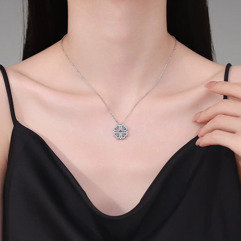 Luna Series · Clover and Heart Pendant Necklace — Sterling Silver — image 2