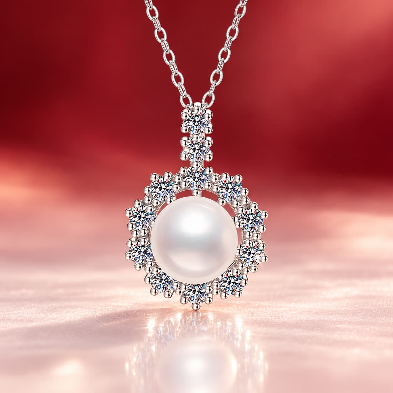 Luna Series · Pearl Sunburst Pendant Necklace — Sterling Silver — image 1