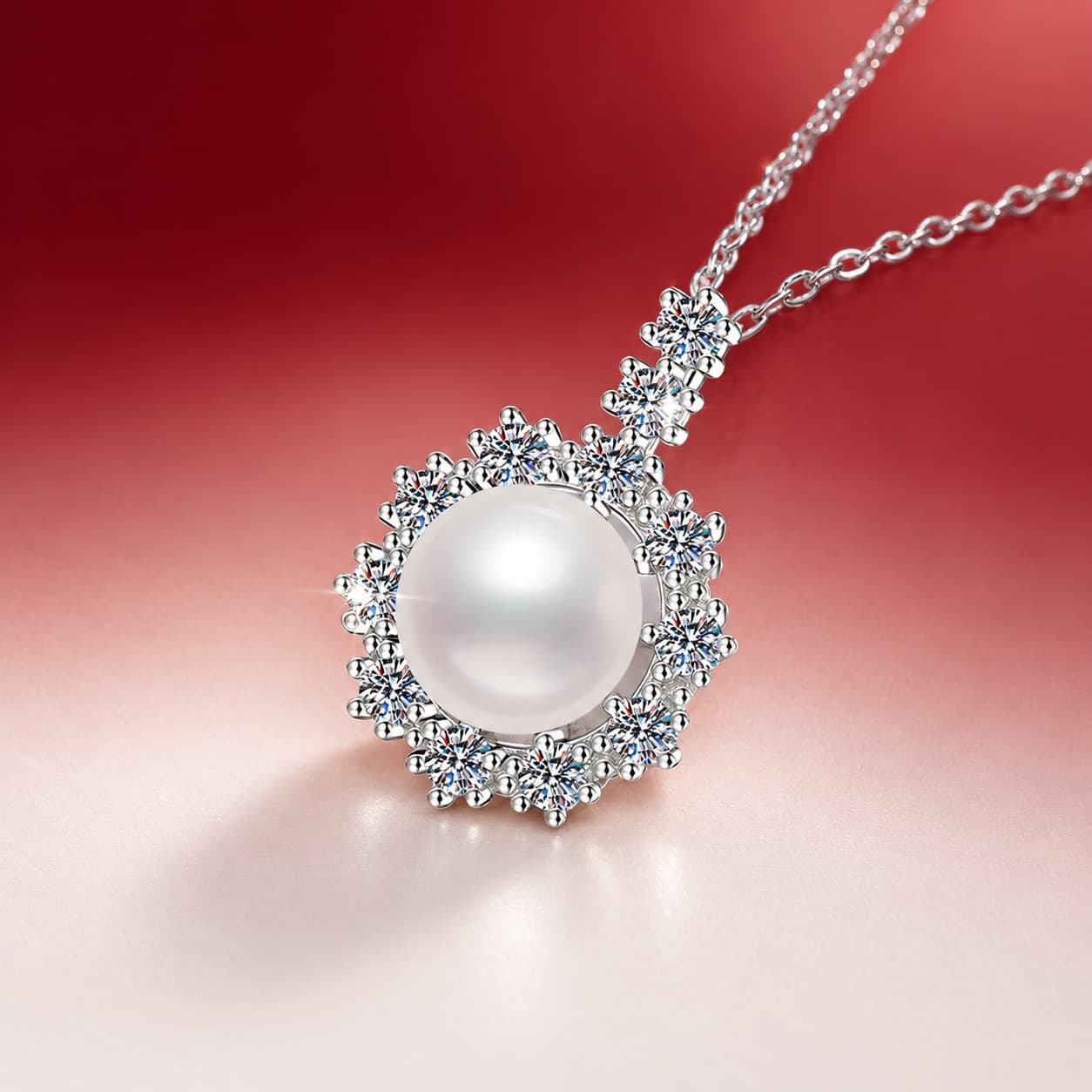 Luna Series · Pearl Sunburst Pendant Necklace — Sterling Silver — image 3