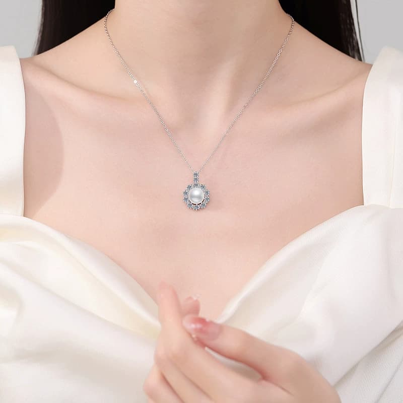 Luna Series · Pearl Sunburst Pendant Necklace — Sterling Silver — image 2