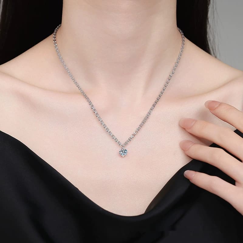 Luna Series · Four-Prong Solitaire Pendant Necklace — Sterling Silver — image 2