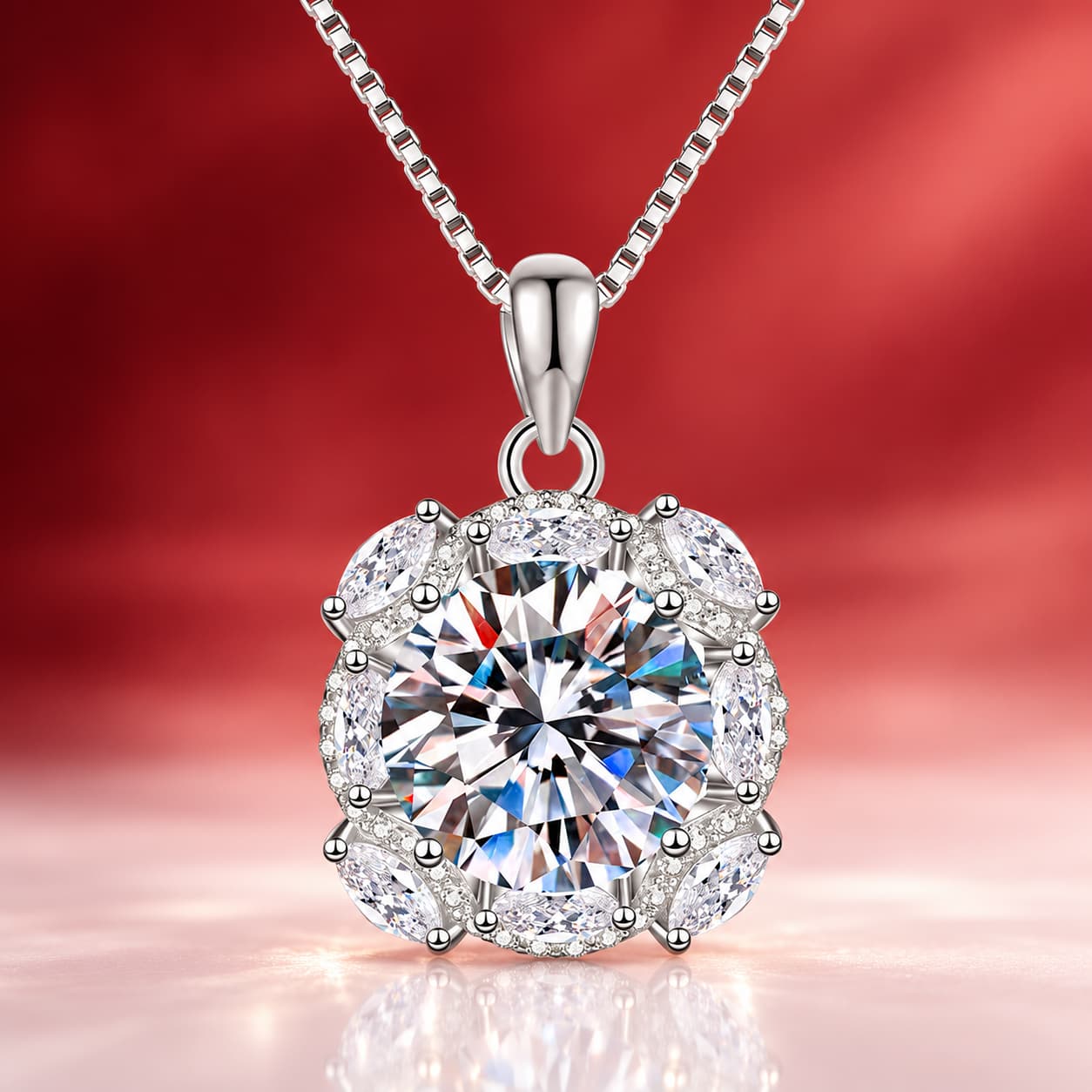 Luna Series · Large Round Halo Pendant Necklace — Sterling Silver — image 4