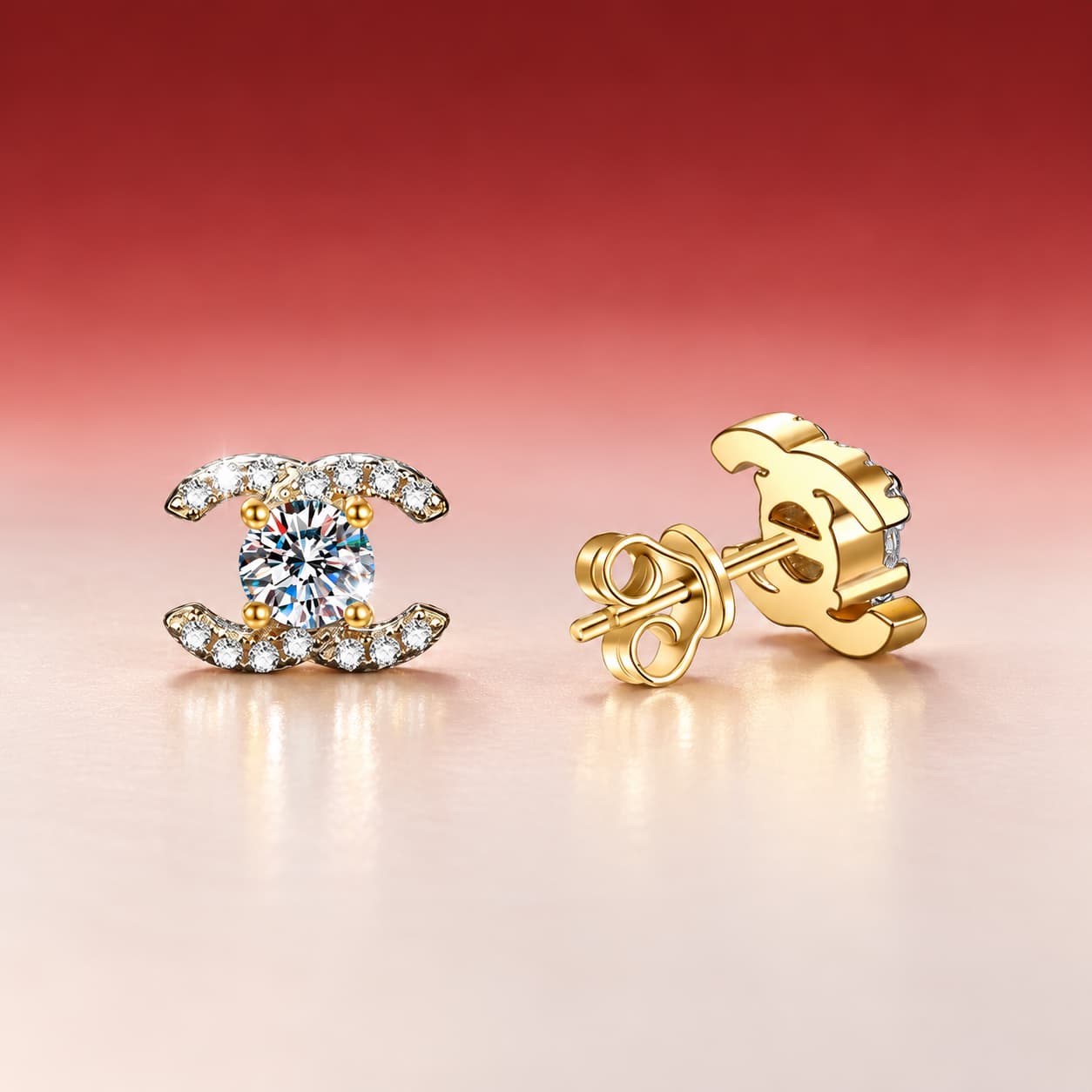 Luna Series · Curved-Frame Stud Earrings — Sterling Silver — image 3