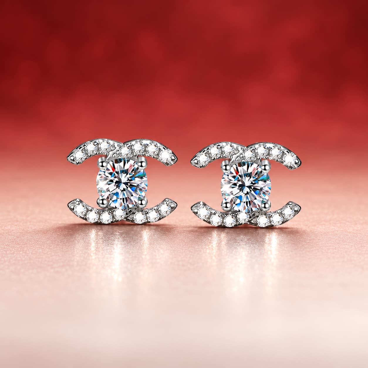 Luna Series · Curved-Frame Stud Earrings — Sterling Silver — image 1