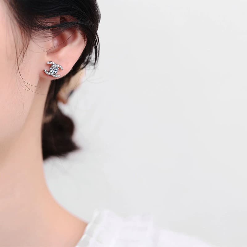 Luna Series · Curved-Frame Stud Earrings — Sterling Silver — image 2