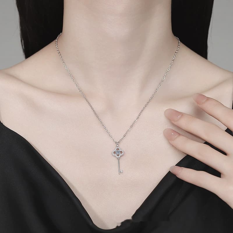 Luna Series · Pavé Key Pendant Necklace — Sterling Silver — image 2
